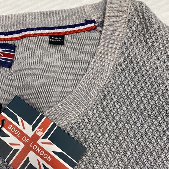 Soul of London Grey Cable Knit Crew Neck Pullover Sweater XL Waffle Mens (b19) - Picture 5 of 7